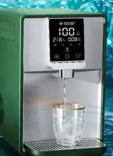 The W29 Pro dispensing water, showing its front control panel